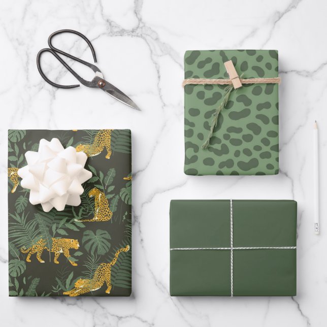 Green Leopard Jungle Safari Wrapping Paper Set (Front)