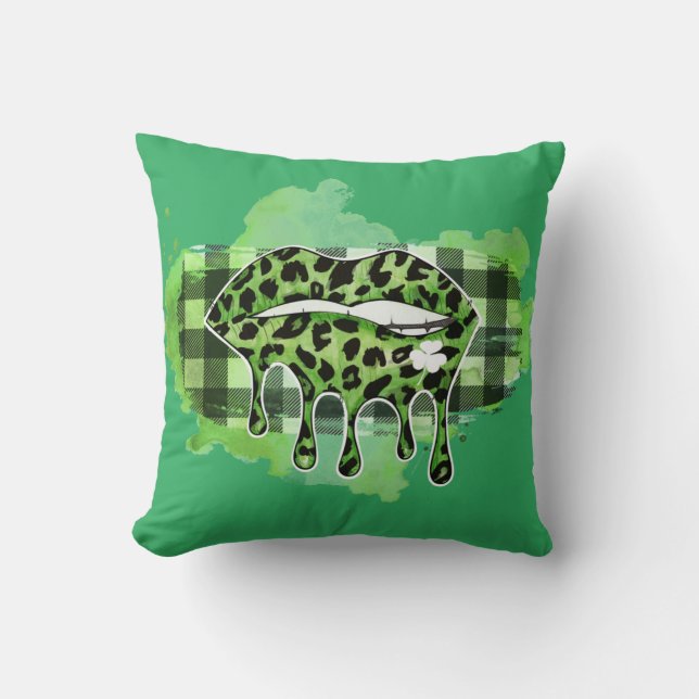 Green Leopard Lips With Shamrock Cushion (Front)