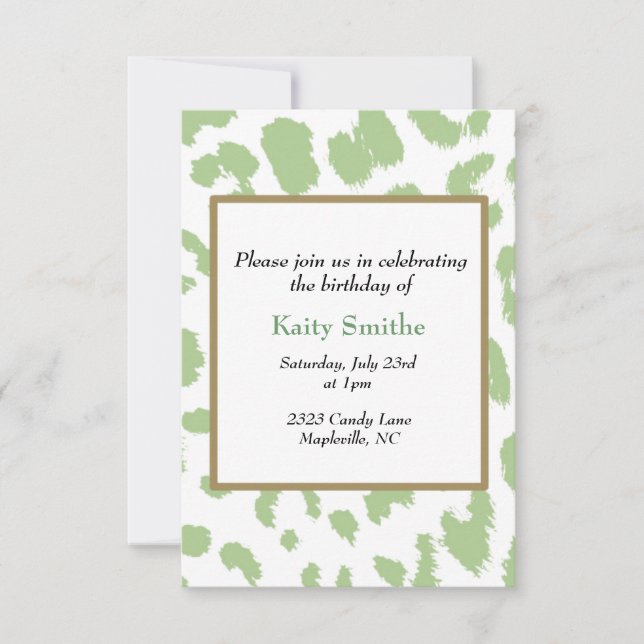 Green Leopard Pattern Birthday Invitation (Front)