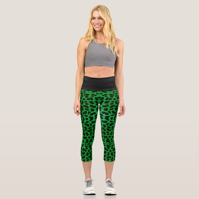 Green Leopard Print Capri Leggings (Front)