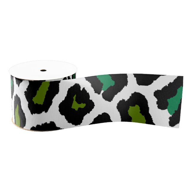 Green Leopard Print Grosgrain Ribbon (Spool)