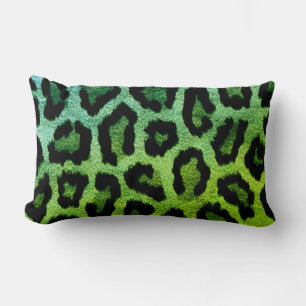 Green Leopard Print Lumbar Throw Pillow