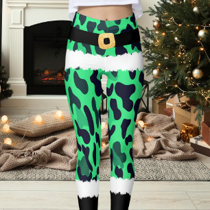 Green Leopard Print Santa Claus Costume Christmas Leggings