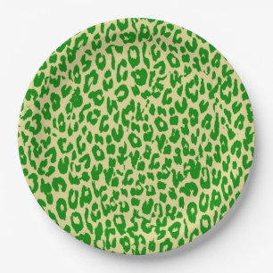 Green Leopard Print Skin Paper Plate
