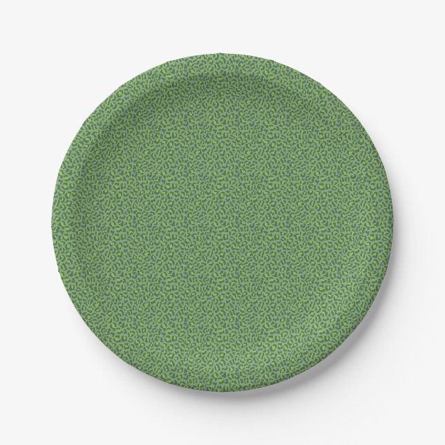 Green leopard skin pattern paper plate (Front)