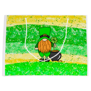 Green Leprechaun Gnome with Shamrock  Large Gift Bag