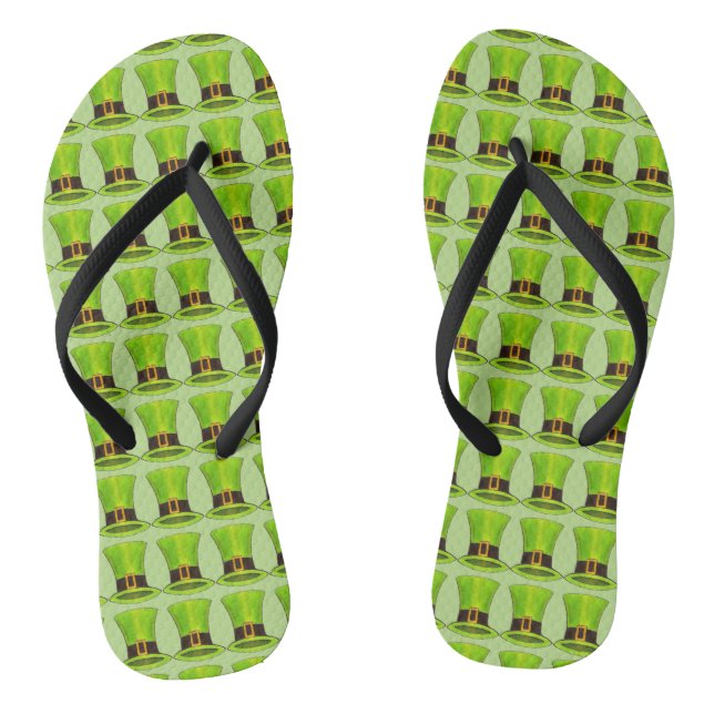 Green Leprechaun Hat Saint Patricks Day Flip Flops (Footbed)