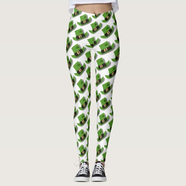 Green Leprechaun Hat St Patrick’s Day Leggings (Front)