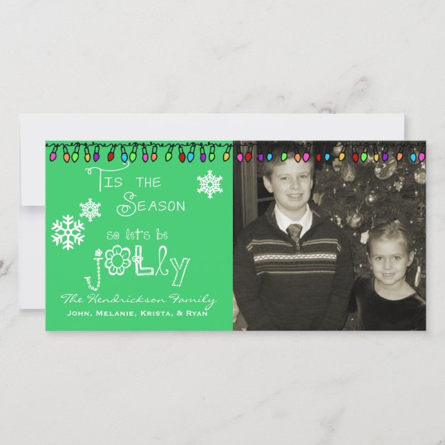 Green Let's Be Jolly Christmas Holiday Photo Card (Front)