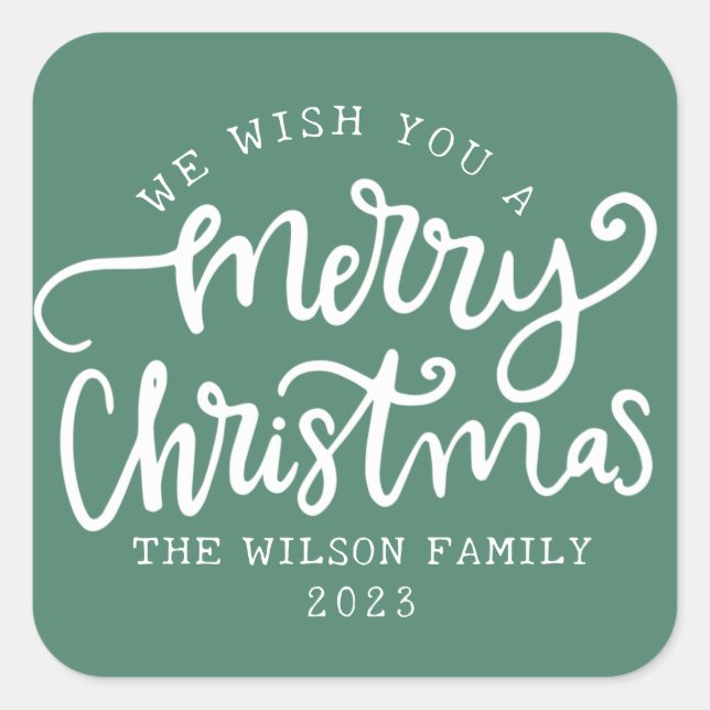 Green Lettering Calligraphy Family  Square Sticker (Front)