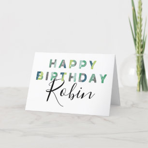 Green Letters Simple Style Personalised Birthday Card