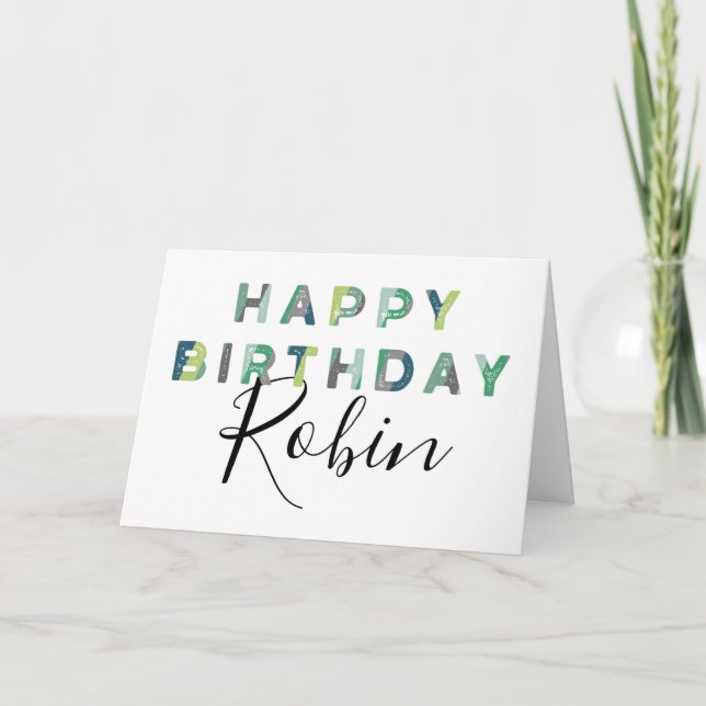 Green Letters Simple Style Personalised Birthday Card (Front)