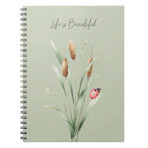 Green Life is Beautiful Cattails Ladybug Notebook