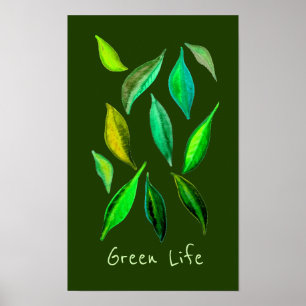 Green life slogan eco leaves illustration poster