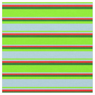 Green, Light Blue, Red & Dark Green Stripes Fabric