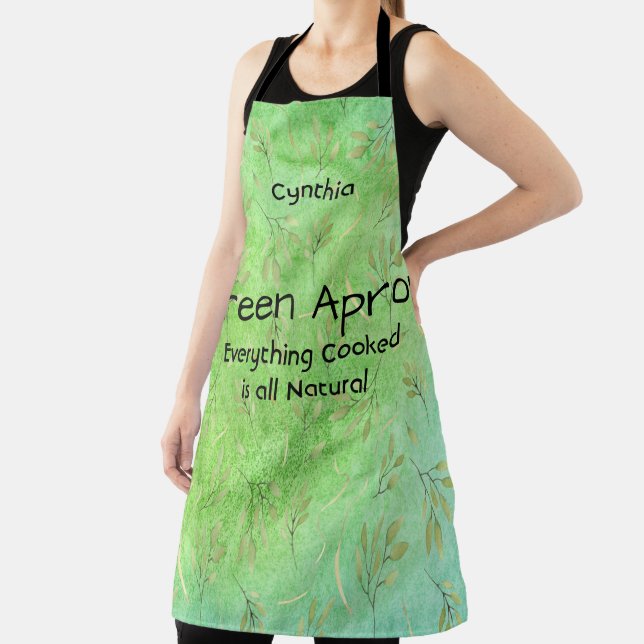 Green & Light Blue with Leaves Apron (Insitu)