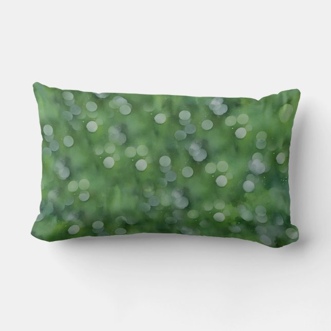 Green Light Bubbles Bokeh Style Art Lumbar Cushion (Back)