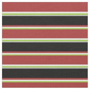 Green, Light Cyan, Brown, Black & Grey Lines Fabric