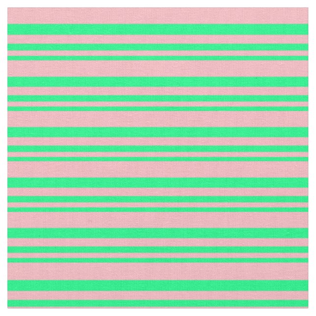 Green & Light Pink Striped/Lined Pattern Fabric (Close Up)