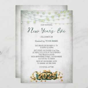 Green Light Present Elegant New Year's Invitation