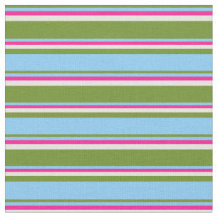 Green, Light Sky Blue, Deep Pink, and Beige Lines Fabric