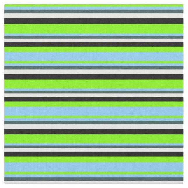 Green, Light Sky Blue, Grey, Mint Cream & Black Fabric (Close Up)