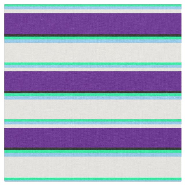 Green, Light Sky Blue, White, Indigo & Black Fabric (Close Up)
