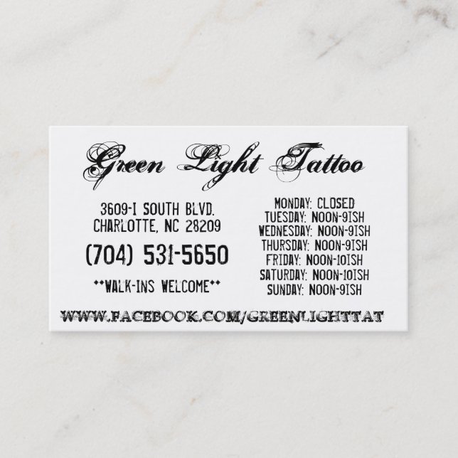 Green Light Tattoo Card (Front)