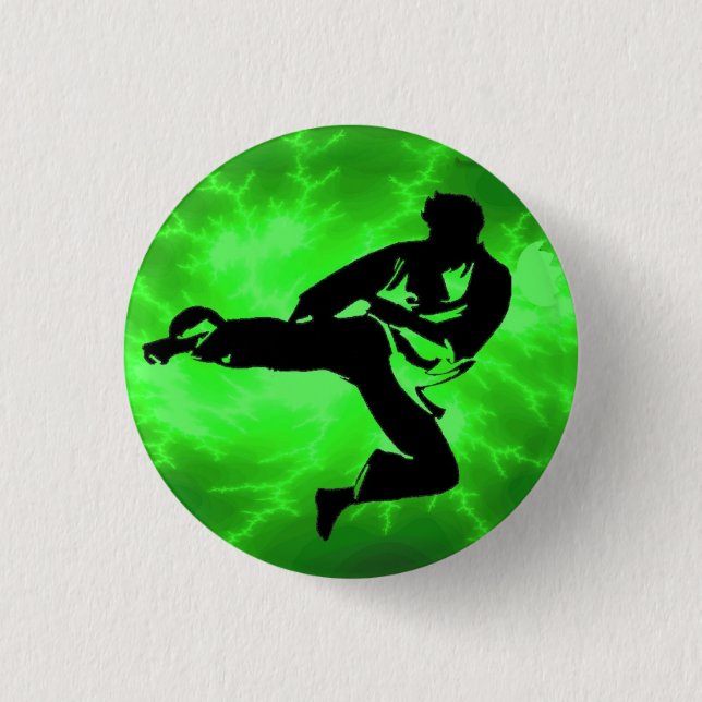 Green Lightning Man pinback button (Front)