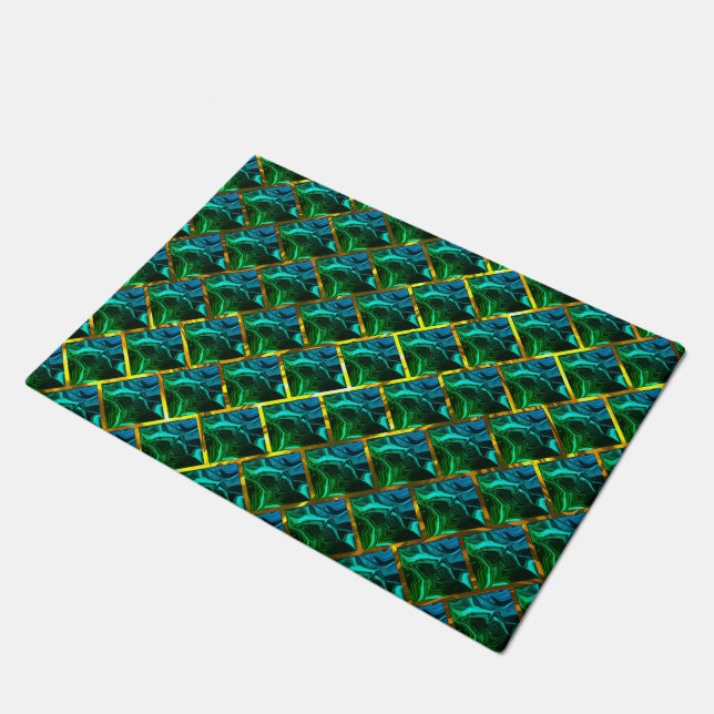 Green like emerald under a golden grating? doormat (Angled)