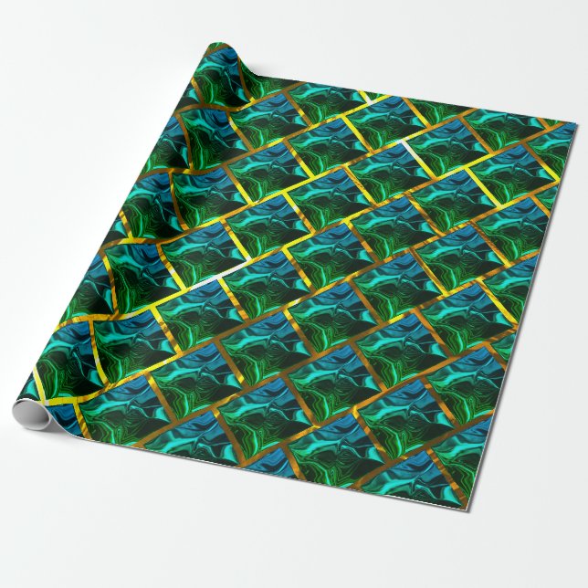 Green like emerald under a golden grating? wrapping paper (Unrolled)