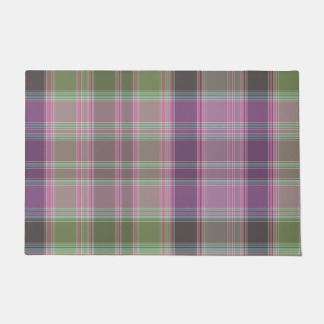 Green, lilac classic tartan.  doormat (Front)