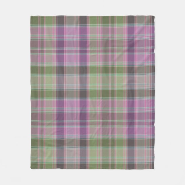 Green, lilac classic tartan.  fleece blanket (Front)