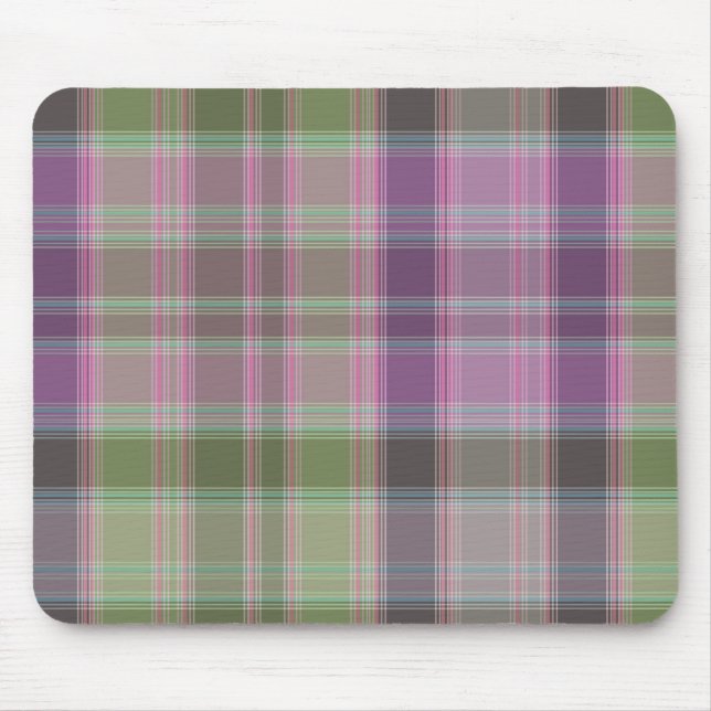 Green, lilac classic tartan.  mouse mat (Front)