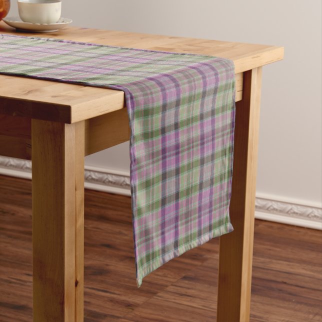 Green, lilac classic tartan.  short table runner (In Situ)