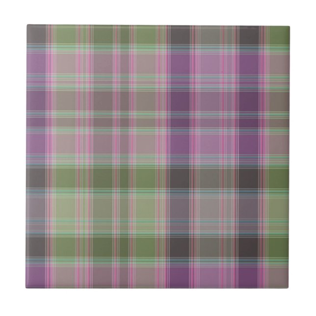 Green, lilac classic tartan tile (Front)