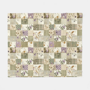 Green Lilac Quilt Patchwork Gingham Cottagecore Fleece Blanket
