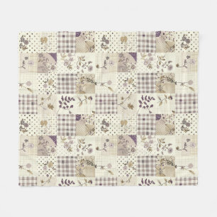Green Lilac Quilt Patchwork Gingham Cottagecore Fleece Blanket
