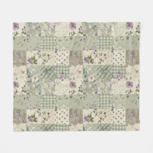 Green Lilac Quilt Patchwork Gingham Cottagecore Fleece Blanket