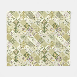 Green Lilac Quilt Patchwork Gingham Cottagecore Fleece Blanket