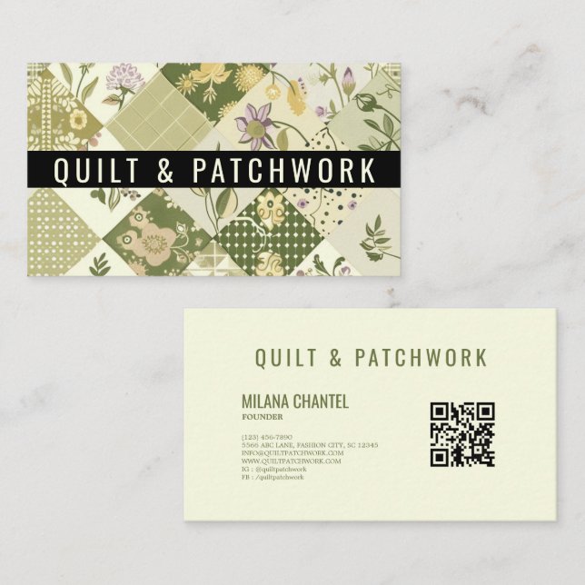 Green Lilac Quilt Patchwork Handmade Clothing  Business Card (Front/Back)