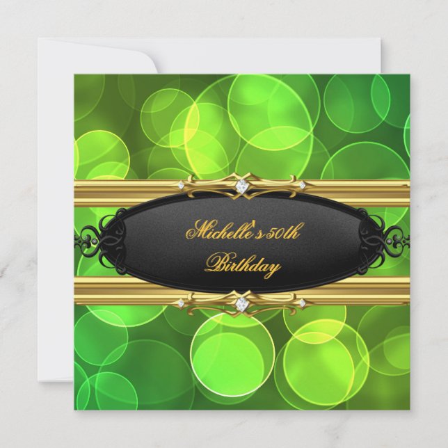 Green Lime Birthday Party Gold Black Diamond Invitation (Front)