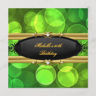 Green Lime Birthday Party Gold Black Diamond Invitation