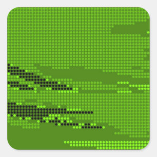GREEN LIME BLACK NEON RETRO DOTS ART SQUARE STICKER