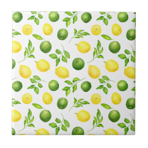 Green Lime Bright Yellow Watercolor Lemon Pattern Tile