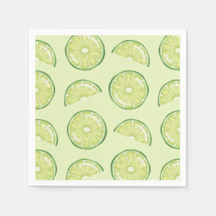 Green Lime Citrus Fruit Slices Illustrated Pattern Napkin