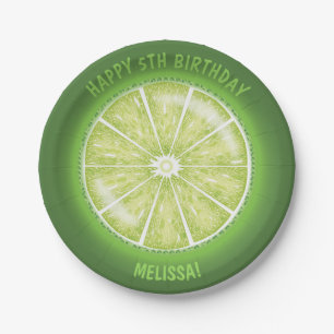 Green Lime Fruit Slice Illustration Birthday Paper Plate