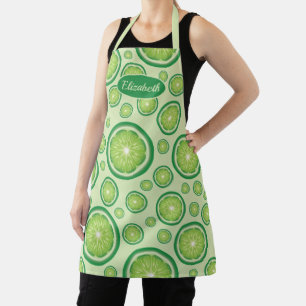 Green Lime Fruit Slices Pattern With Custom Name Apron