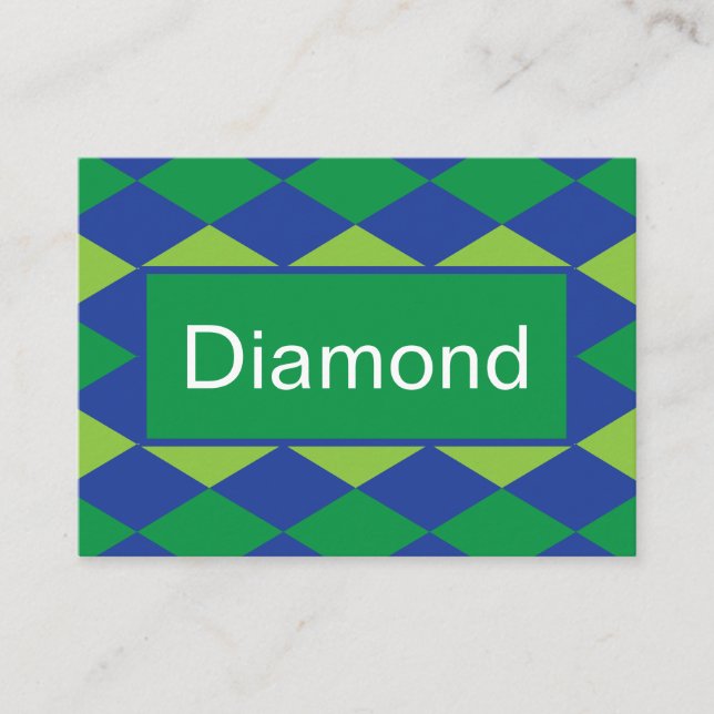 Green Lime Green Diamond Chequered Pattern Business Card (Front)