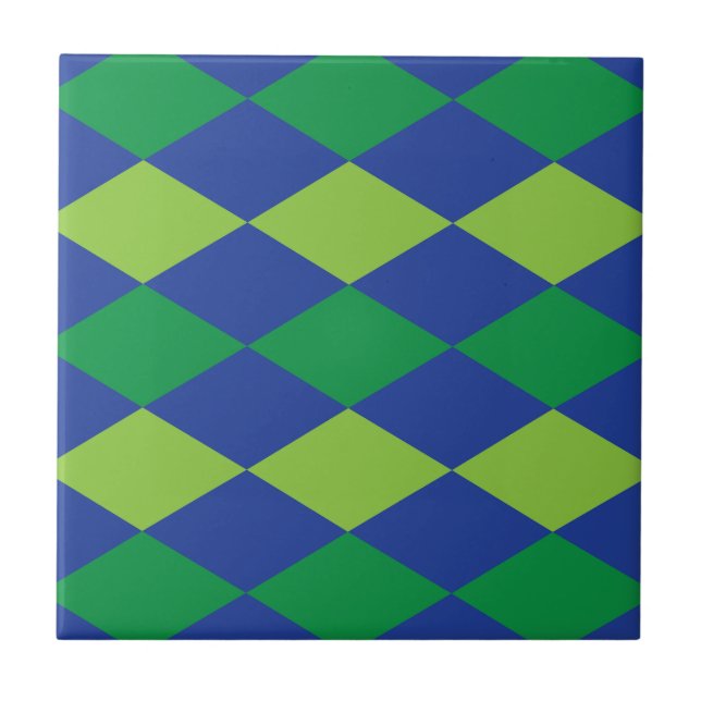Green Lime Green Diamond Chequered Pattern Tile (Front)